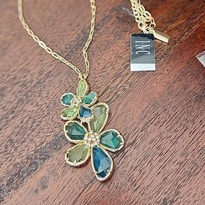 Stunning Gold-Tone Pavé & Stone Flower Long Pendant Necklace, 32" + 3" extender
